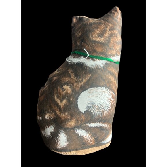 Vintage Handmade Sewn Brown Taby Cat Shaper Pillow 13” Life Like Animal Pillows - Picture 5 of 8